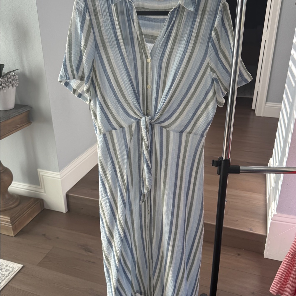 Caslon Blue and White Striped Midi Dress